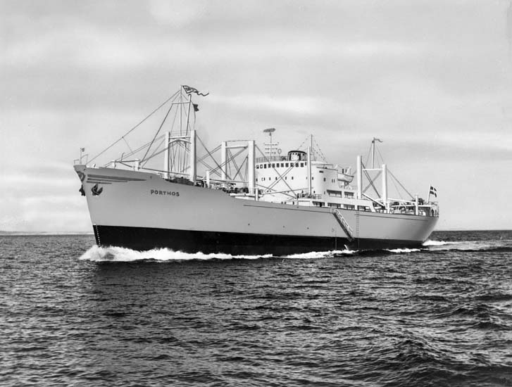 M/S Porthos D.W.T. 12.580
Rederi Bernh. Hansen & Co., Flekkefjord Norge
Kölsträckning 56-05-26 Nr. 157
Leverans 556-12-01
Lastfartyg