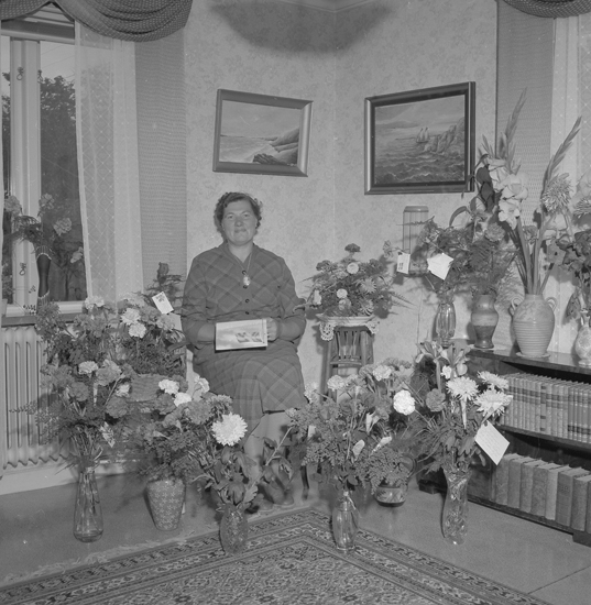 Text till bilden: "Fru Henriksson, Strandvägen 26. 50 år. 1956.09.22"