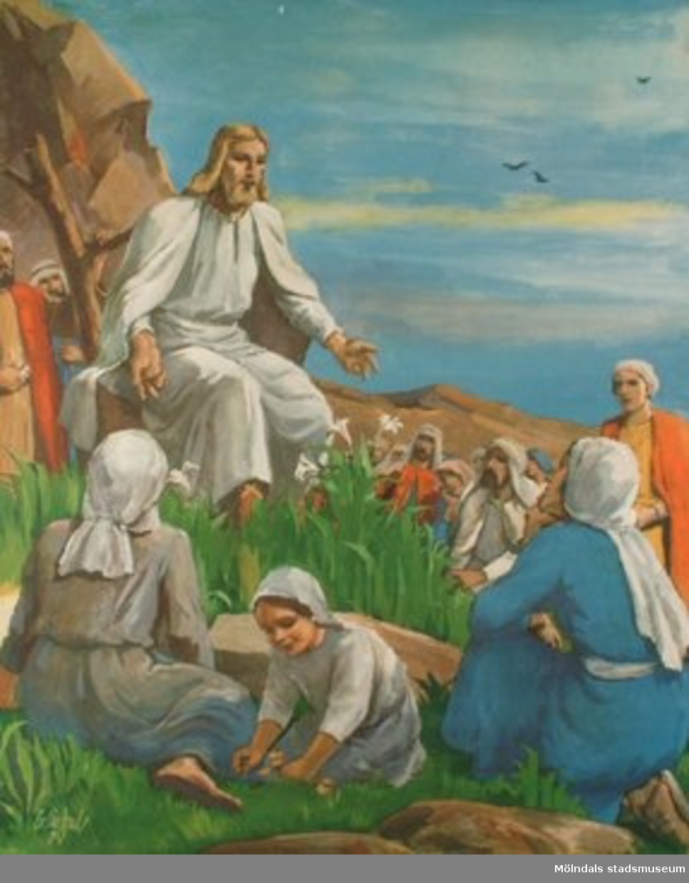 Kristendomskunskap.Jesus predikar.  (Matt. 6:26-34).Tryckt 1948 av Victor Pettersons bokbinderi AB, Stockholm.