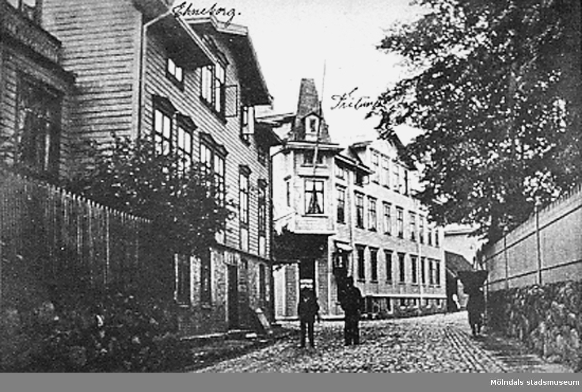 Avfotograferat vykort av "Eneborgs" på Kvarnbygatan 23 och "Frituna" på Kvarnbygatan 25, 1930-tal.