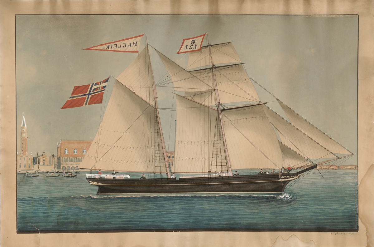 Fartøyet Hagleik av Trondhjem med fulle seil.
