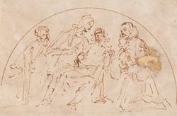 Kristi døde legeme i Maris skjød, tilbedt av to personer [Te