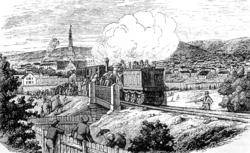Den første prøveturen på Hovedbanen 4. juli 1853. Toget på b