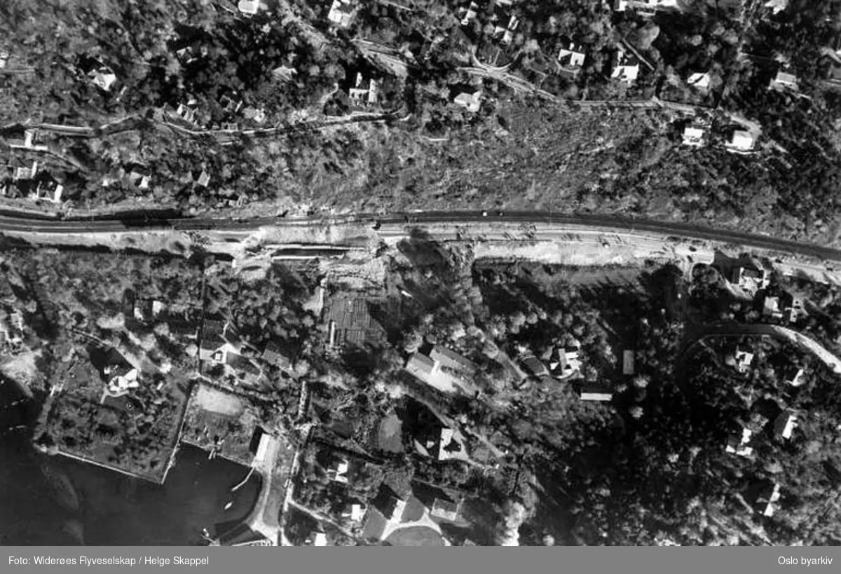 Østfoldbanen, Mosseveien, jordras, ulykke (Flyfoto)