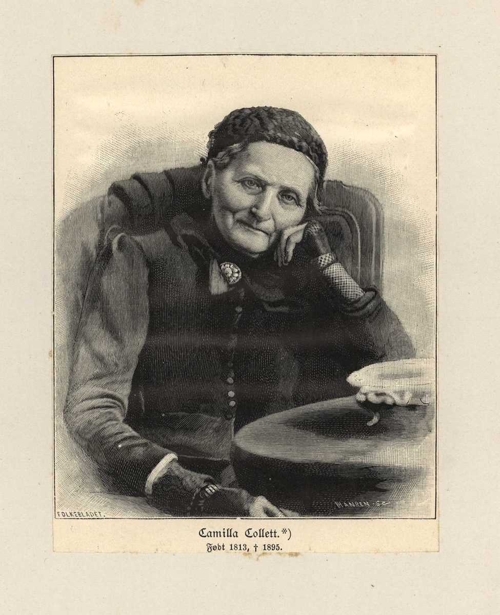 Camilla Collett. Portrett, brystbilde av eldre, sittende kvinne