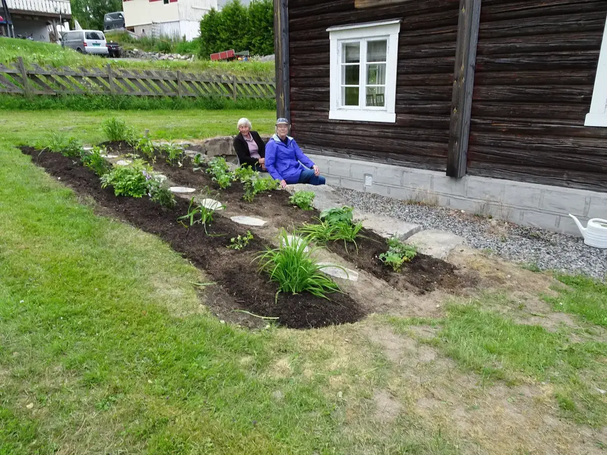 Hagelaget i Sigdal anlegger blomsterbed på Sigdal Museum